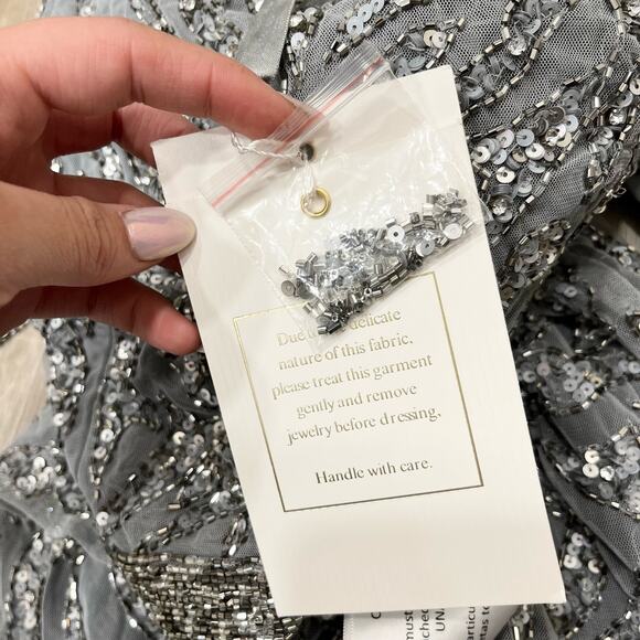 MAC DUGGAL 5521 Embellished Illusion Long Sleeve Sheath Dress Platinum 4 NEW - Picture 6 of 11